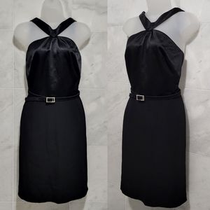 AJ Bari Halter Black Belted Dress 8 Vintage Silk